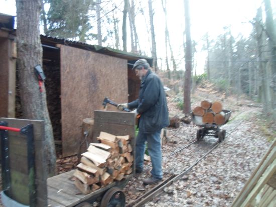 Vater beim Holzmachen